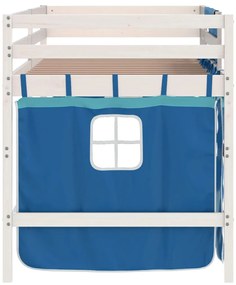 Cama alta p/ criança c/ cortinas 90x200 cm pinho maciço azul