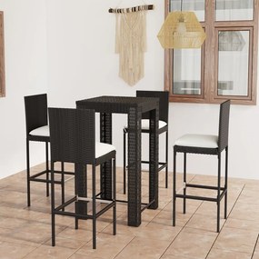 vidaXL 5 pcs conjunto de bar p/ exterior c/ almofadões vime PE preto