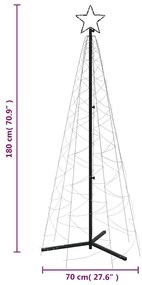 Árvore de Natal em cone 200 luzes LED 70x180 cm branco frio