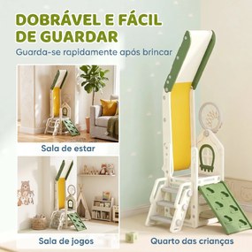 Escorrega Infantil Dobrável 4 em 1 com Trepador, Aro de Basquetebol, Bola, Arrumação e Degraus Creme