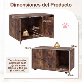 Móvel para Gatos com Compartimento para Caixa de Areia, 90 x 50 x 50 cm (CAIXA AREIA PLASTICA NÃO INCLUIDA), Arranhador Integrado, Castanho