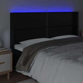 Cabeceira cama c/ LED couro artificial 163x16x118/128 cm preto