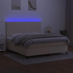 Cama box spring c/ colchão e LED 180x200 cm tecido cor creme