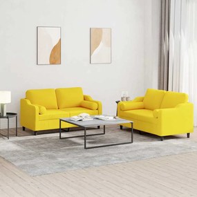 2 pcs conjunto de sofás com almofadas tecido amarelo-claro