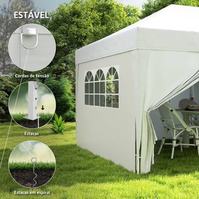 Tenda Dobrável 5,90x2,95 m Tenda de Jardim com 6 Paredes Laterais Impermeável Anti-UV e Bolsa de Transporte Branco