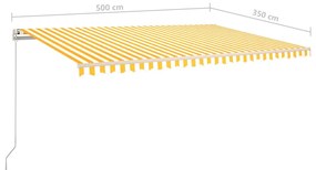 Toldo retrátil manual com postes 5x3,5 m amarelo e branco
