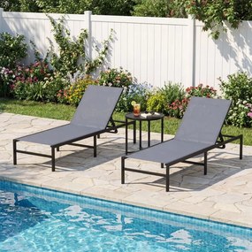 Conjunto de 2 Espreguiçadeiras de Exterior, 64 x 198 x 67-103 cm, Encosto Ajustável em 6 Níveis, Cinzento