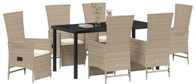 Conjunto de Cadeiras de Jardim Reclináveis 7 pcs Bege