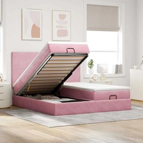 vidaXL Estrutura de cama otomana com colchões 180x200 cm veludo rosa