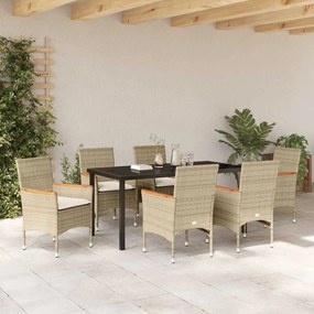 Conjunto de Jantar de Jardim com 7 peças e almofadas bege em rattan si