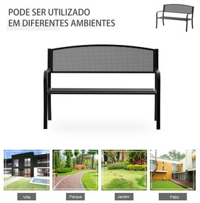 Banco de Jardim de 2 Lugares Banco de Exterior com Encosto de Malha de Aço para Pátio Varanda 127x60x87 cm Preto