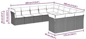11 pcs conjunto sofás de jardim c/ almofadões vime PE cinzento