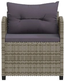 3 pcs conjunto lounge de jardim c/ almofadões vime PE cinzento