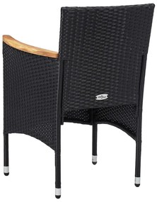 5 pcs conj. jantar para jardim vime PE e madeira acácia preto