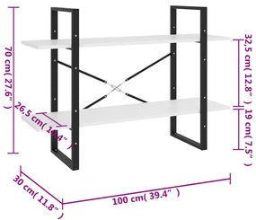 Estante com 2 prateleiras 100x30x70 cm contraplacado branco