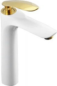 Mexen Lily torneira alta para lavatório, branca/ouro - 73610-25