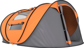 Outsunny Tenda de Campismo Pop-up para 2-3 Pessoas Tenda de Campismo com Janelas Impermeável Anti-UV 263,5x220x123 cm Laranja e Cinzento | Aosom Portugal