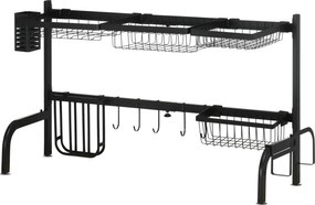 Escorredor de pratos para colocar sobre o lava-loiça, com 2 níveis, modular, em aço, 93 x 30 x 52 cm, preto