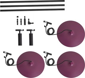 Sistema de iluminação de trilho moderno preto com 2 focos e 3 candeeiros suspensos roxos monofásicos - Slimline Uzzy Panzi