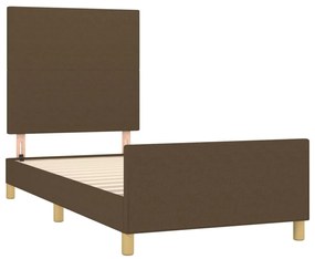 Estrutura de cama c/ cabeceira 90x190 cm tecido castanho-escuro