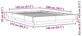 Estrutura de cama 120x200 cm derivados de madeira cinza sonoma