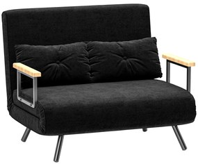 HOMCOM Sofá Cama Sofá Convertível em Cama de 2 Lugares Dobrável com Encosto Ajustável em 5 Níveis e 2 Almofadas 102x73x81 cm Preto