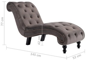 Chaise Longue Elia em Veludo -  Cinzento - Design Vintage