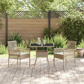 Conjunto de Jantar para Jardim de 3 Peças Bege Rattan Poliéster