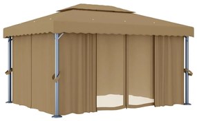 Gazebo com cortina 4x3 m alumínio cinzento-acastanhado