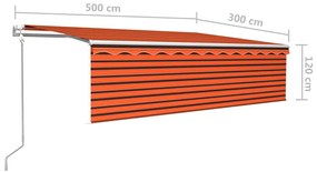 Toldo autom. c/ estore/LED/sensor vento 5x3m laranja/castanho