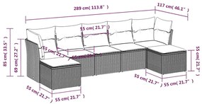 7 pcs conj. sofás jardim com almofadões vime PE cinzento-claro