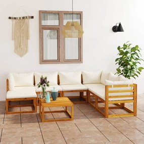 vidaXL 8 pcs conjunto lounge jardim c/ almofadões acácia maciça creme