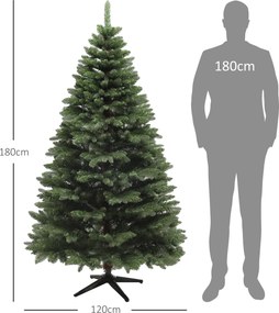 Árvore de Natal Artificial 180 cm com 1050 Ramos e Base de Aço Dobrável Montagem Rápida para Interior Ø120x180 cm Verde