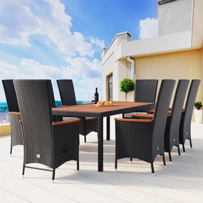 Conjunto de jardim em Polyrattan Rio com 1 Mesa e 8 Cadeiras preto