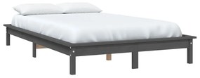 Estrutura de cama de casal 135x190 cm pinho maciço cinzento