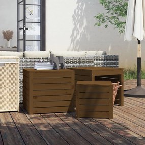 vidaXL 3 pcs conjunto de caixas de jardim pinho maciço castanho mel