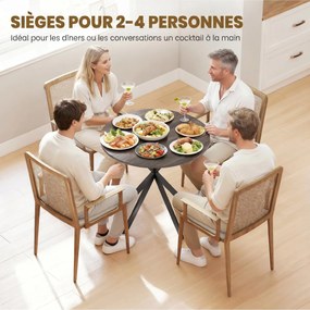 Mesa de jantar redonda para 2 pessoas (CADEIRAS NÃO INCLUIDAS) com tampo com aspeto de madeira e base cruzada em aço, castanha e preta
