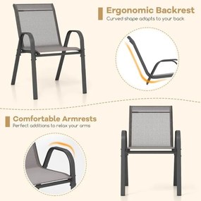 Conjunto de 4 cadeiras de jardim empilháveis Estrutura resistente ao tecido respirável para pátio exterior Praia 55 x 67 x 83 cm Cinzentas