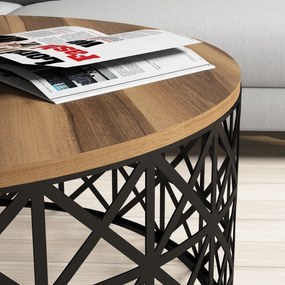 Mesa de Centro Selin Metal Ferforje – Nogueira/Preto – 90x90x38 cm