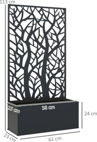 Floreira de Metal com Ecrã de Privacidade com Ramos Decorativos Floreira de Parede ou Independente  61x23x113 cm Preto