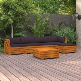 6 pcs conjunto lounge de jardim c/ almofadões acácia maciça