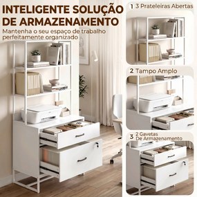 Arquivador com Prateleiras Móvel de Escritório com Prateleiras Gaveta para Arquivos A4 e Carta e Suporte para Impressora 70x40x157 cm Branco