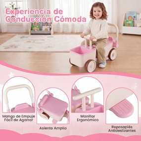 Andador Infantil 3 em 1, 67,5 x 28 x 35 cm, Três Modos de Brincadeira, Rosa