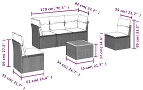 6 pcs conjunto de sofás p/ jardim com almofadões vime PE bege