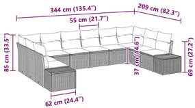 Conjunto de Sofás de Jardim com Almofadas Cinza Claro Polirattan