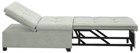 Sofá Cama Design Retrátil 3 em 1 Cinza Claro Veludo