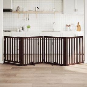 vidaXL Portão p/ cães c/ porta dobrável 4 painéis 320cm álamo castanho