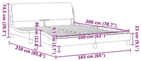 Estrutura cama c/ cabeceira 160x200cm couro artif. preto/branco