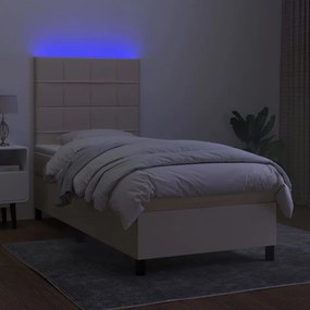 Cama box spring c/ colchão e LED 80x200 cm tecido cor creme