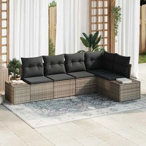 Conjunto de Sofá de Jardim em 5 Peças com Almofadas em Cinza Rattan e